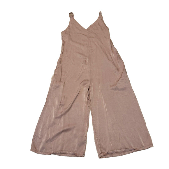 Lacausa Women M Jumpsuit Romper Satin V Neck Wide Leg Pink Rose - Picture 2 of 10